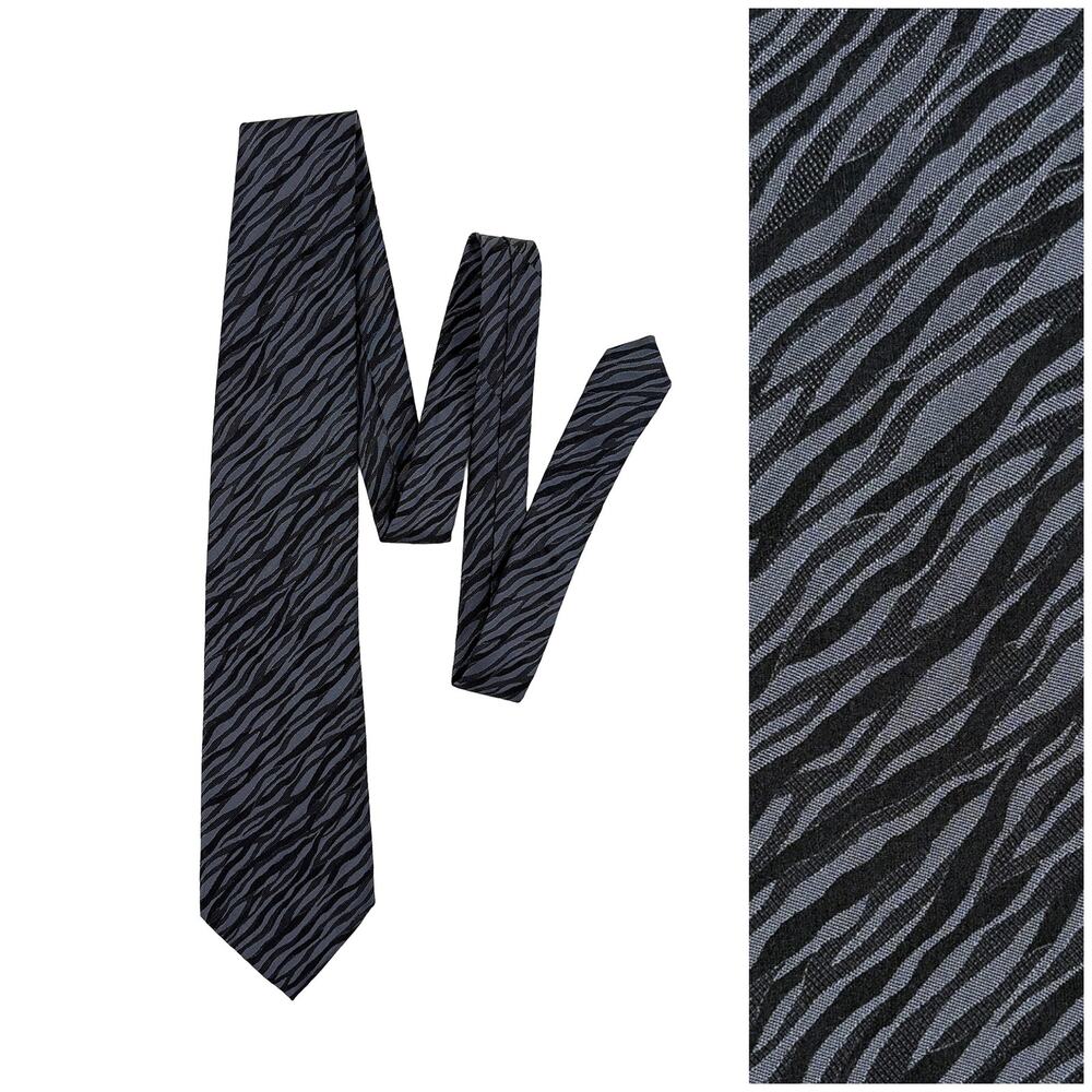 Dolce & Gabbana Silk Zebra Stripe Mens Tie Black Gray VTG 90s Y2K Designer Italy